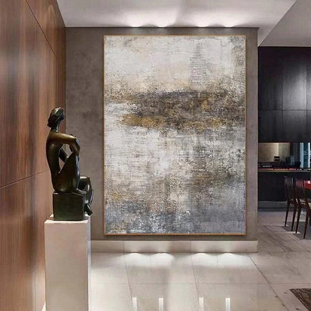 Golden Mist Abstract Textured Canvas Wall Art - Vertical Neutral Décor(right) #iris1123