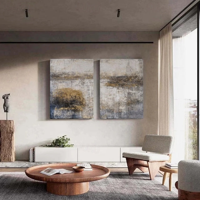 Golden Mist Abstract Textured Canvas Wall Art - Vertical Neutral Décor(right) #iris1123