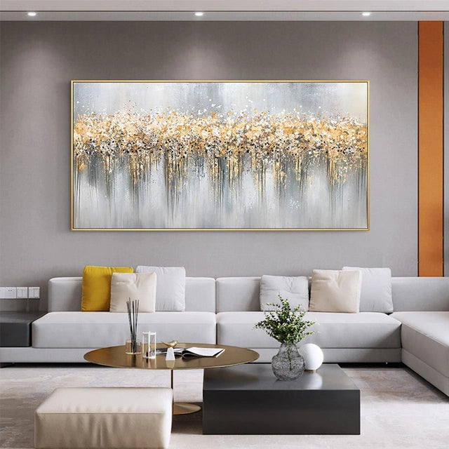Golden Symphony-Textured Abstract Canvas Painting in Gold & Gray for Modern Interiors