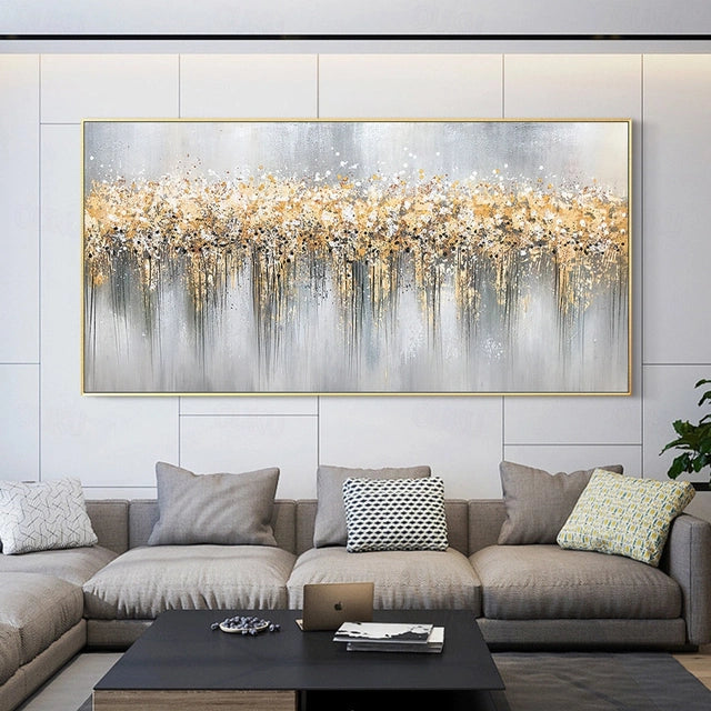 Golden Symphony-Textured Abstract Canvas Painting in Gold & Gray for Modern Interiors