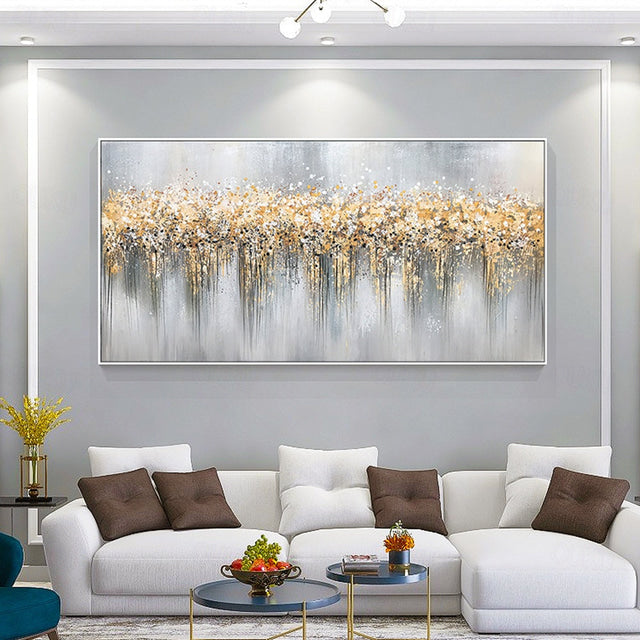 Golden Symphony-Textured Abstract Canvas Painting in Gold & Gray for Modern Interiors