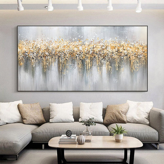 Golden Symphony-Textured Abstract Canvas Painting in Gold & Gray for Modern Interiors