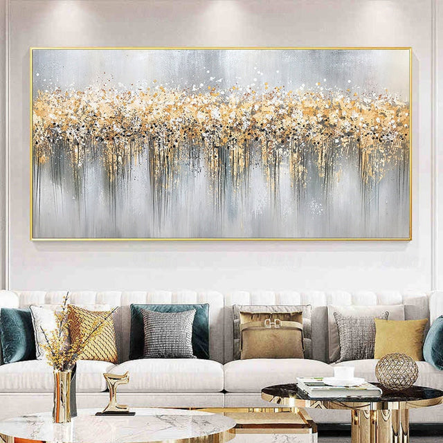 Golden Symphony-Textured Abstract Canvas Painting in Gold & Gray for Modern Interiors
