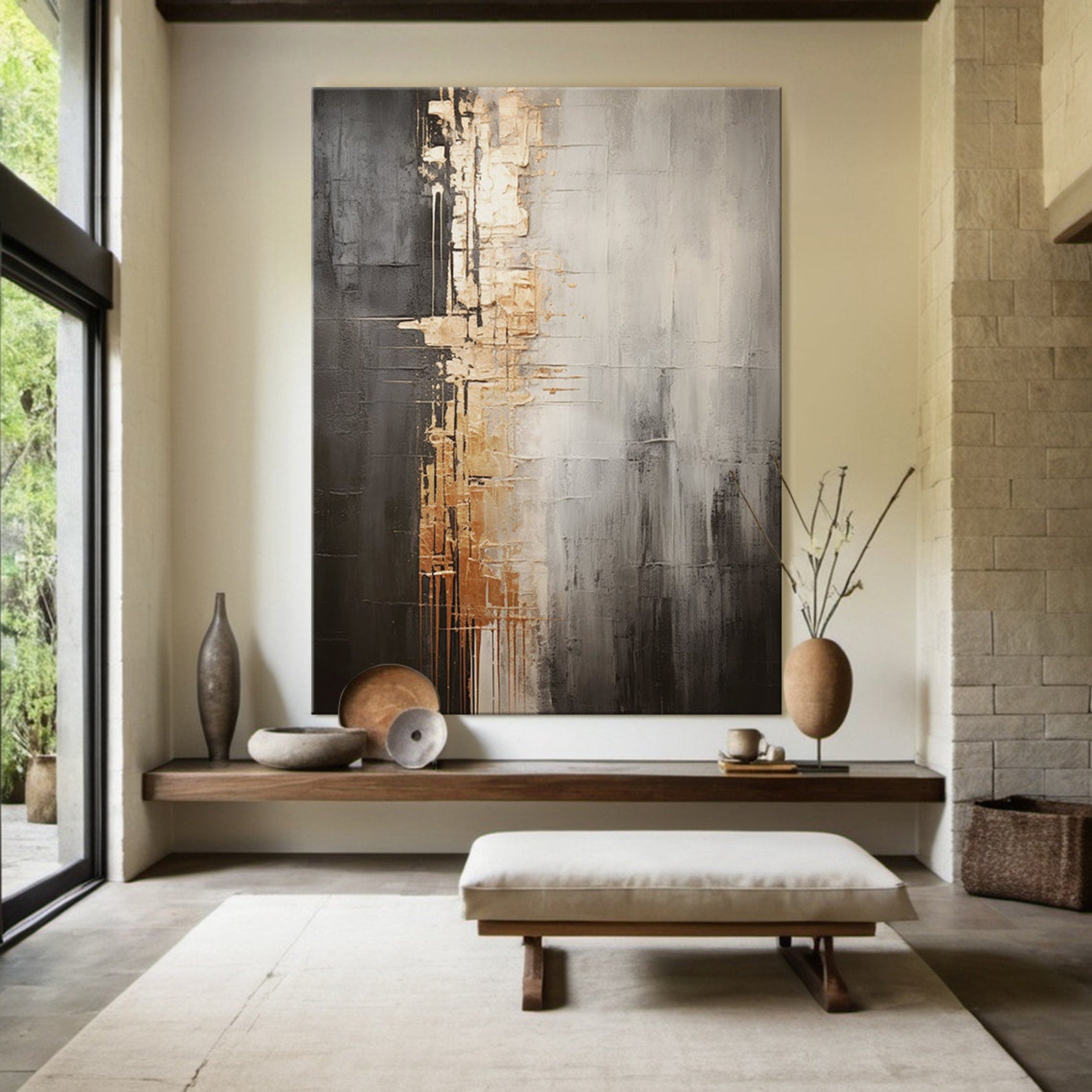 Modern Abstract Textured Wall Art -Urban Radiance Luxury Painting for Living Room