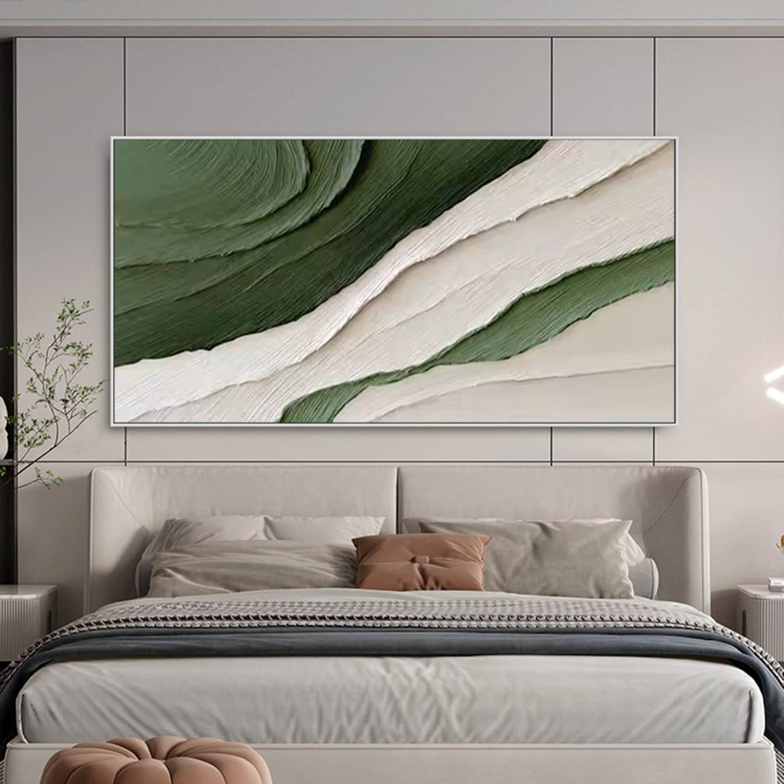 Serene Layers – Textured Green & White Oil Painting | Modern Wall Art