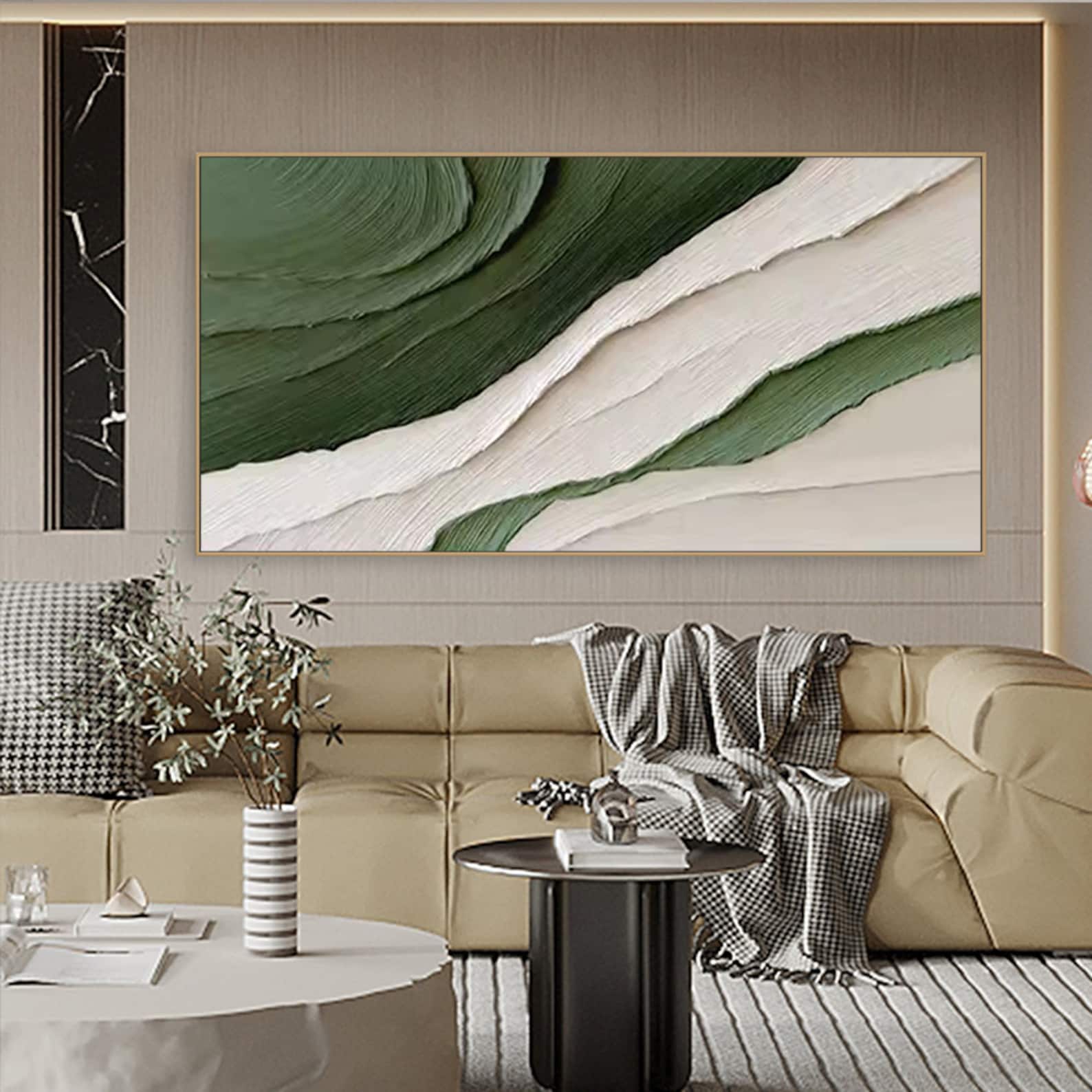Serene Layers – Textured Green & White Oil Painting | Modern Wall Art