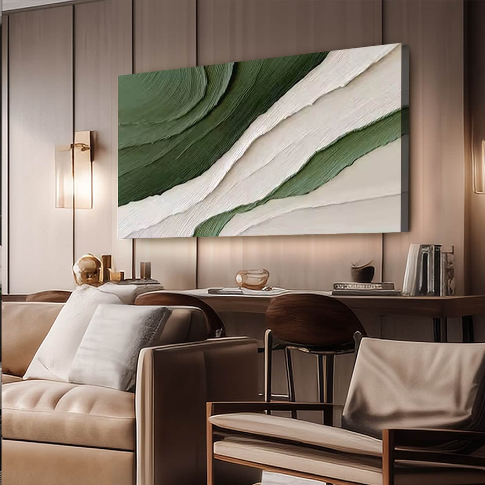 Serene Layers – Textured Green & White Oil Painting | Modern Wall Art
