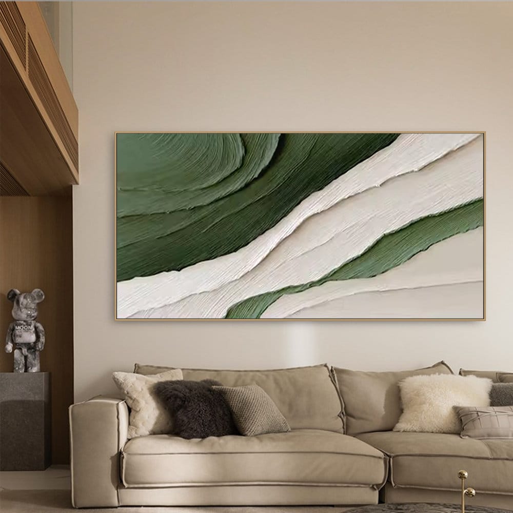 Serene Layers – Textured Green & White Oil Painting | Modern Wall Art