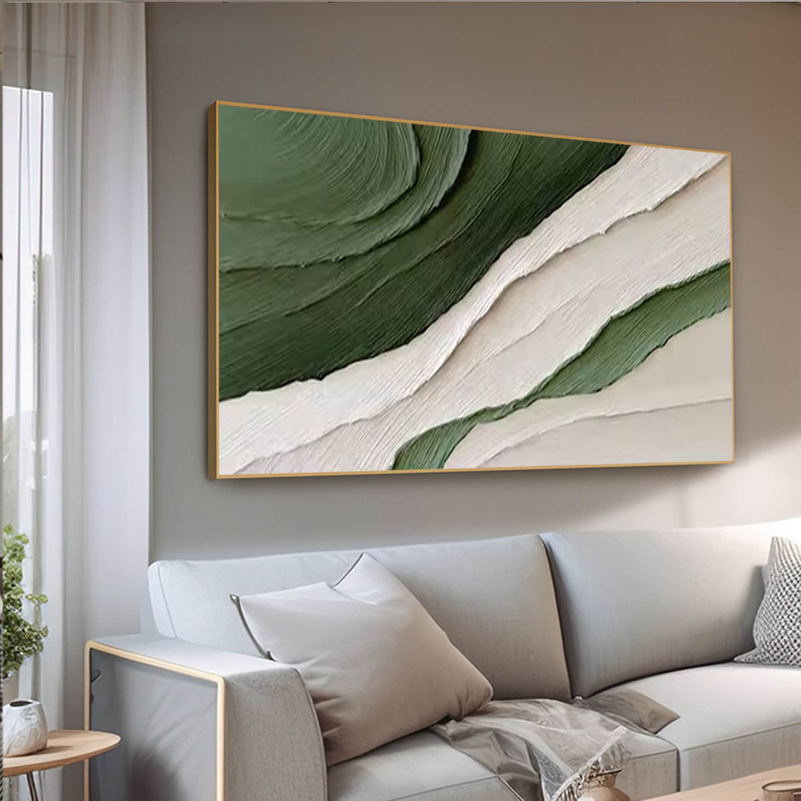 Serene Layers – Textured Green & White Oil Painting | Modern Wall Art