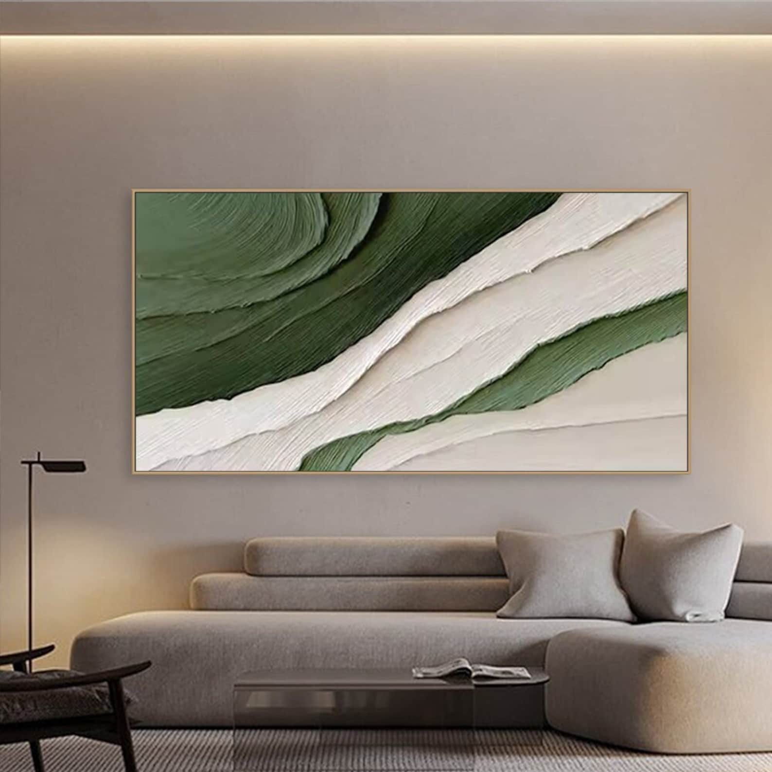 Serene Layers – Textured Green & White Oil Painting | Modern Wall Art