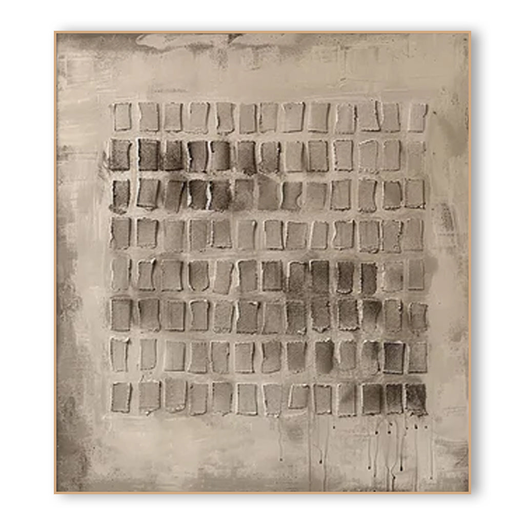 Grid Harmony-Wabi Sabi Abstract Painting in Neutral Earth Tones for Living Room