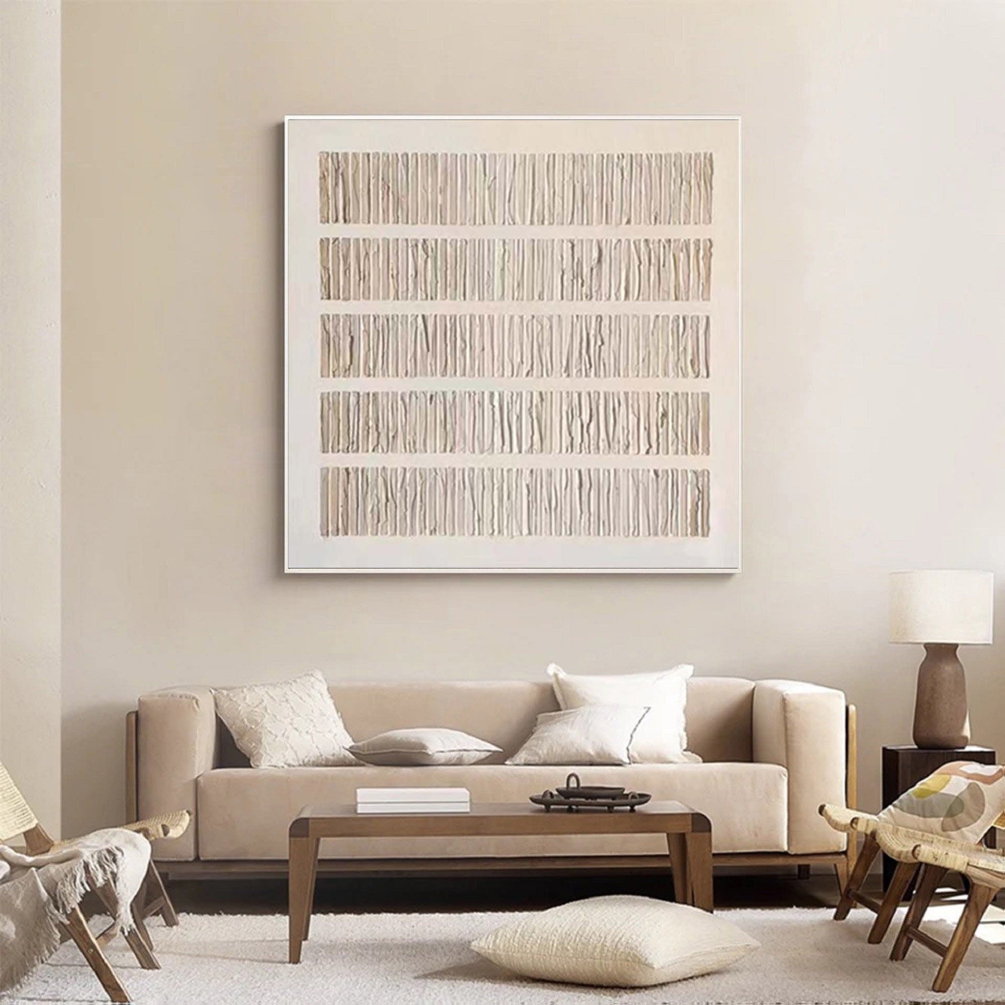 Harmony Stripes-Wabi Sabi Abstract Textured Canvas Painting for Modern Interiors