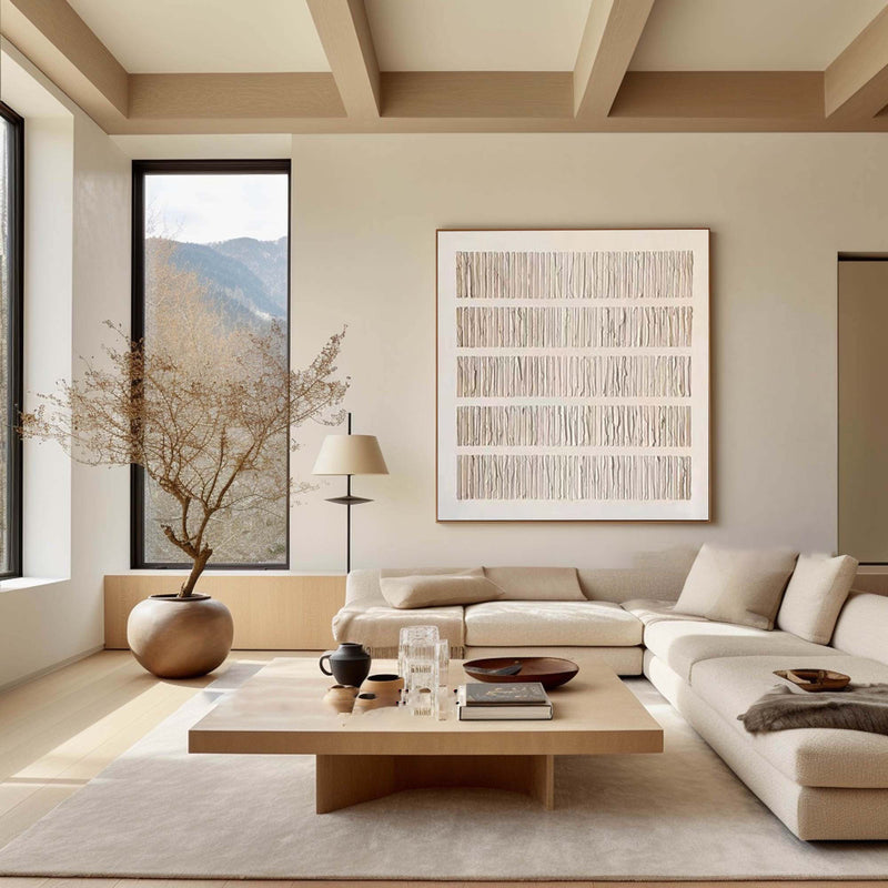 Harmony Stripes-Wabi Sabi Abstract Textured Canvas Painting for Modern Interiors