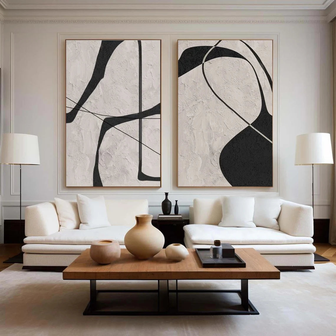 Monochrome Harmony-Original Minimalist Wabi Sabi Abstract Oil Painting for Modern Decor
