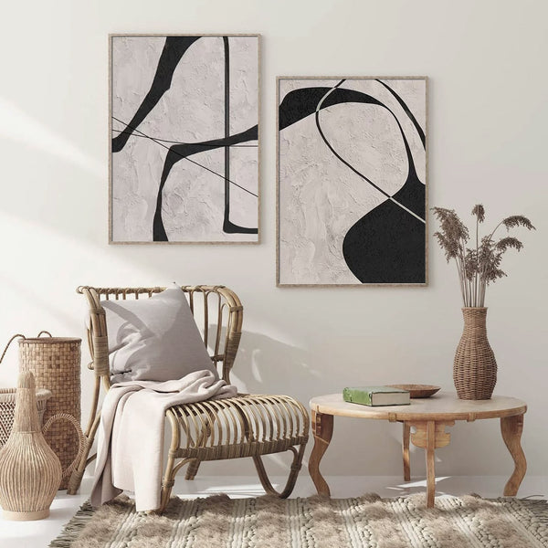 Monochrome Harmony-Original Minimalist Wabi Sabi Abstract Oil Painting for Modern Decor
