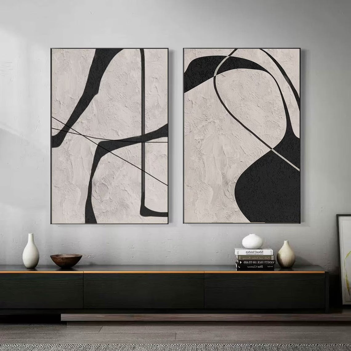 Monochrome Harmony-Original Minimalist Wabi Sabi Abstract Oil Painting for Modern Decor