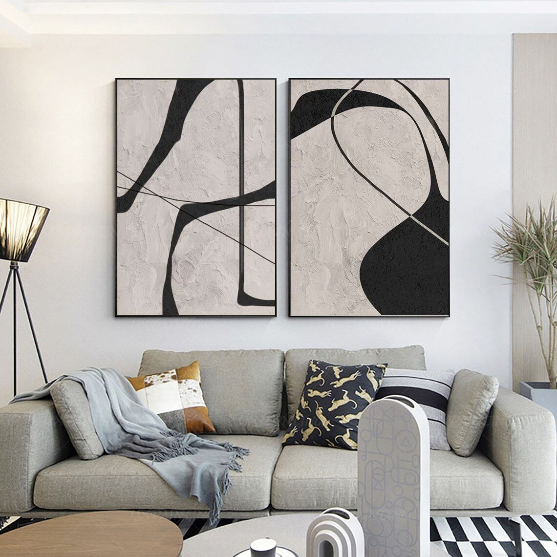 Monochrome Harmony-Original Minimalist Wabi Sabi Abstract Oil Painting for Modern Decor