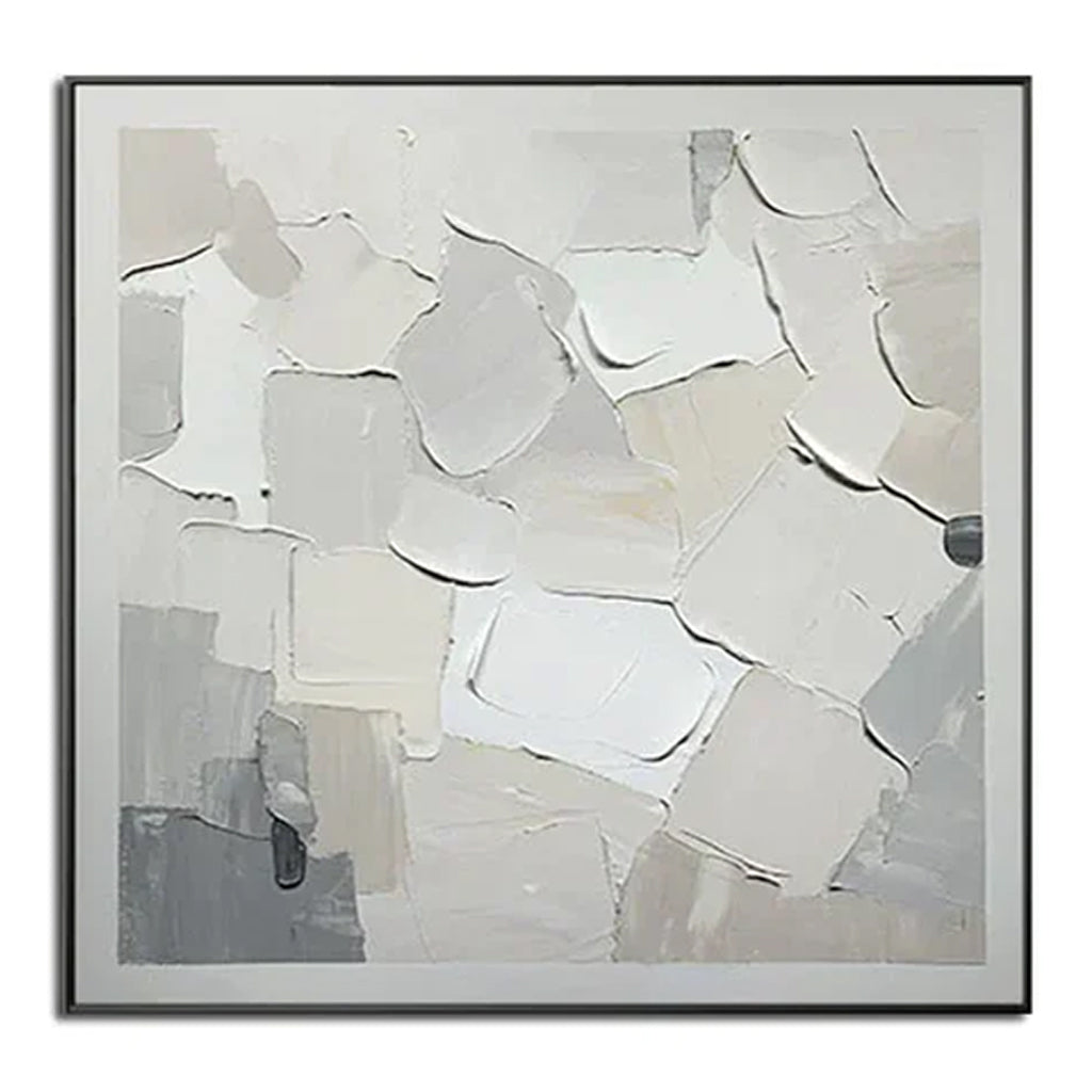 Patches of Snow-Minimalist Textured Abstract Canvas painting for Modern Home Decor