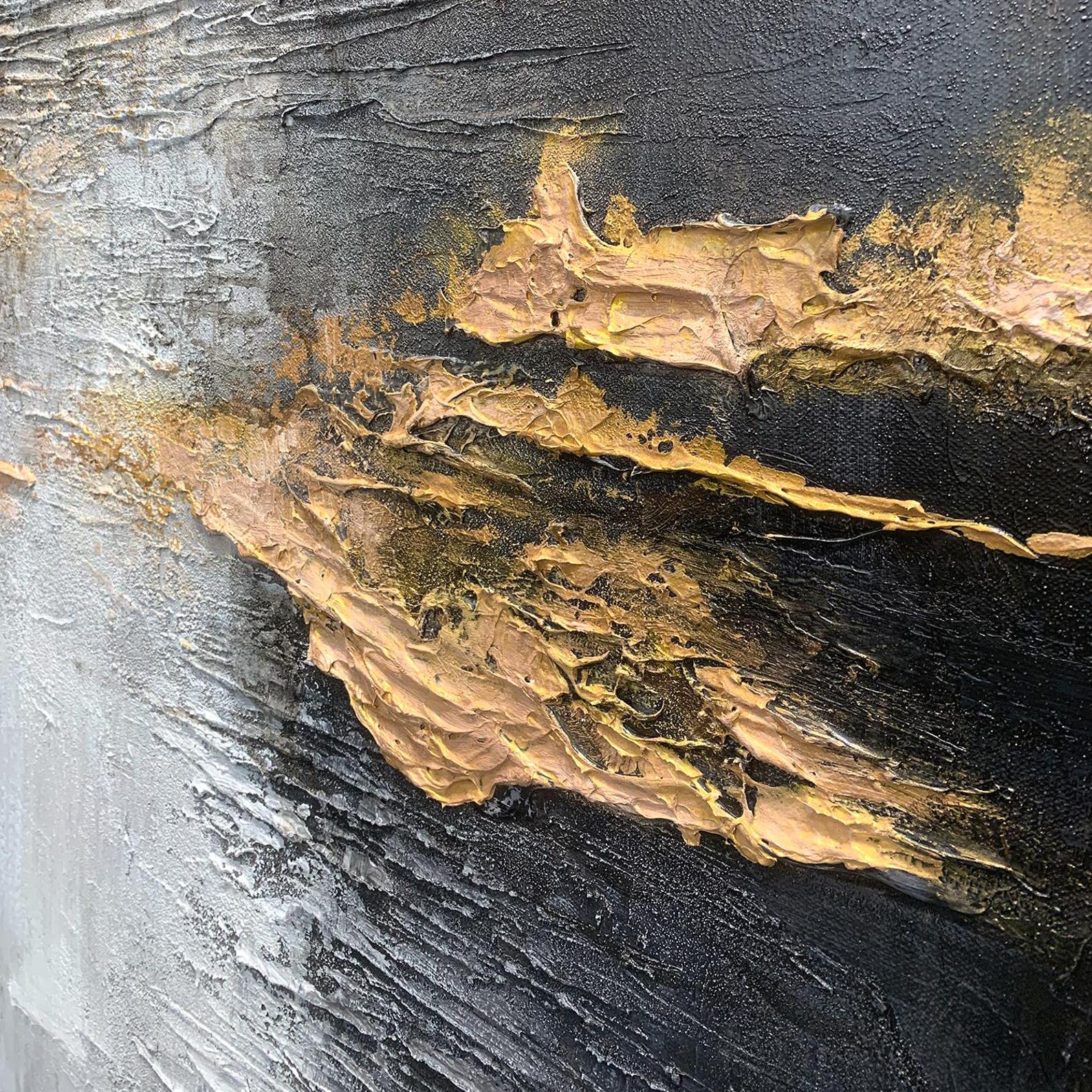 Veil of Horizons-Black Gold Abstract Oil Painting | Textured Modern Wall Art