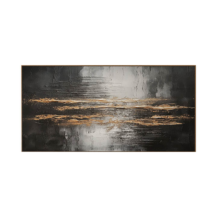 Gold Textured Abstract Oil Painting - Black Grey Luxury Wall Art, Modern Decor for Living Room Interiors
