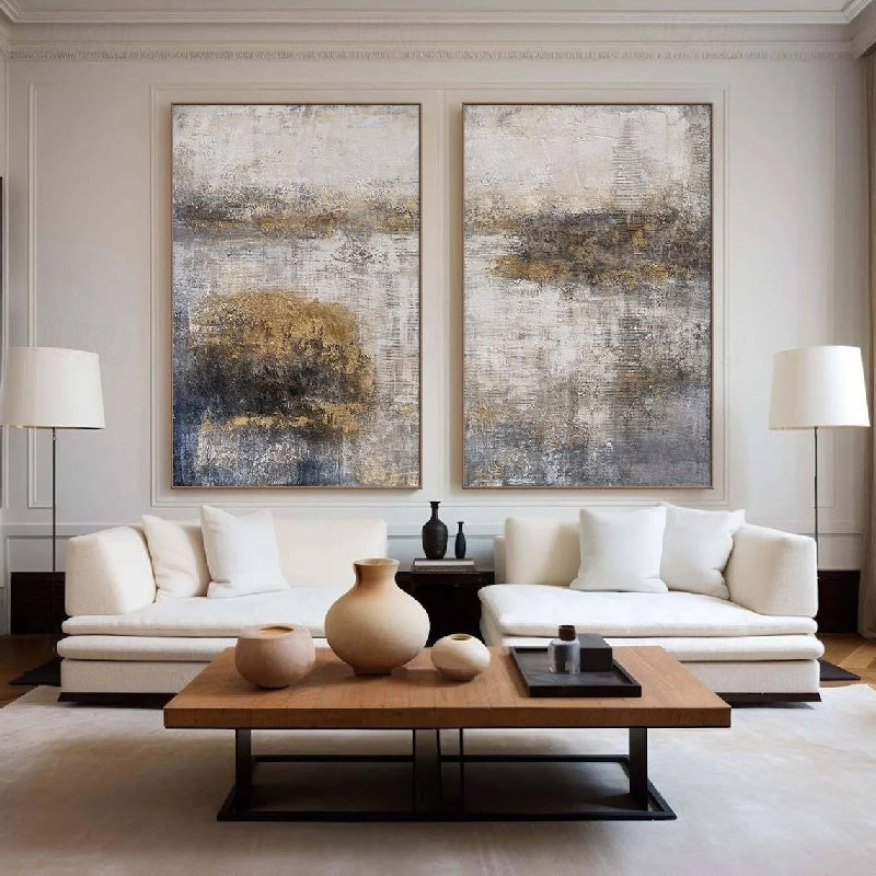 Wabi-Sabi Neutral Abstract Canvas Wall Art - Textured Landscape(left)#iris1122