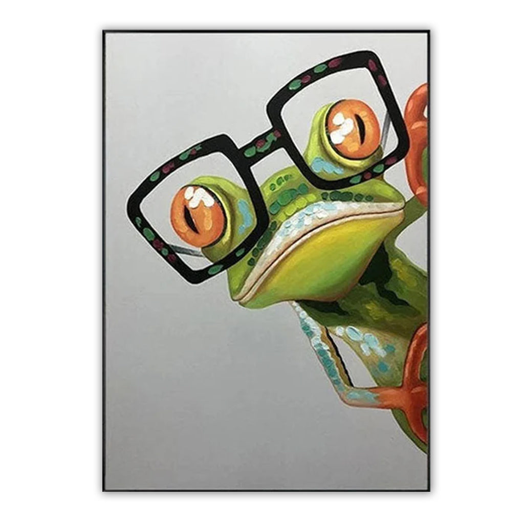 Quirky Oil Painting Wall Art for Modern Décor-Playful Frog with