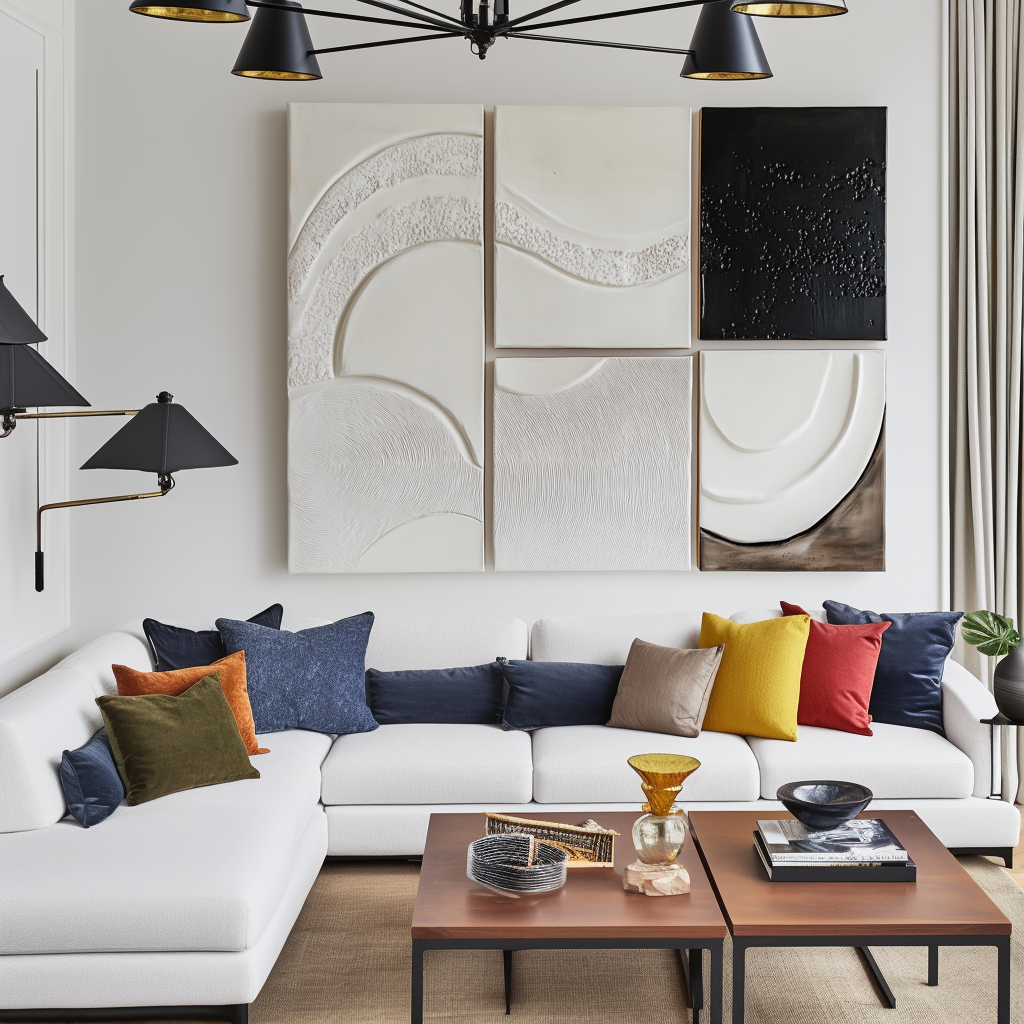 Echoes of Earth-Abstract Geometric Wall Art Set 5 Pieces Modern 3D Textured Black and White Canvas Paintings