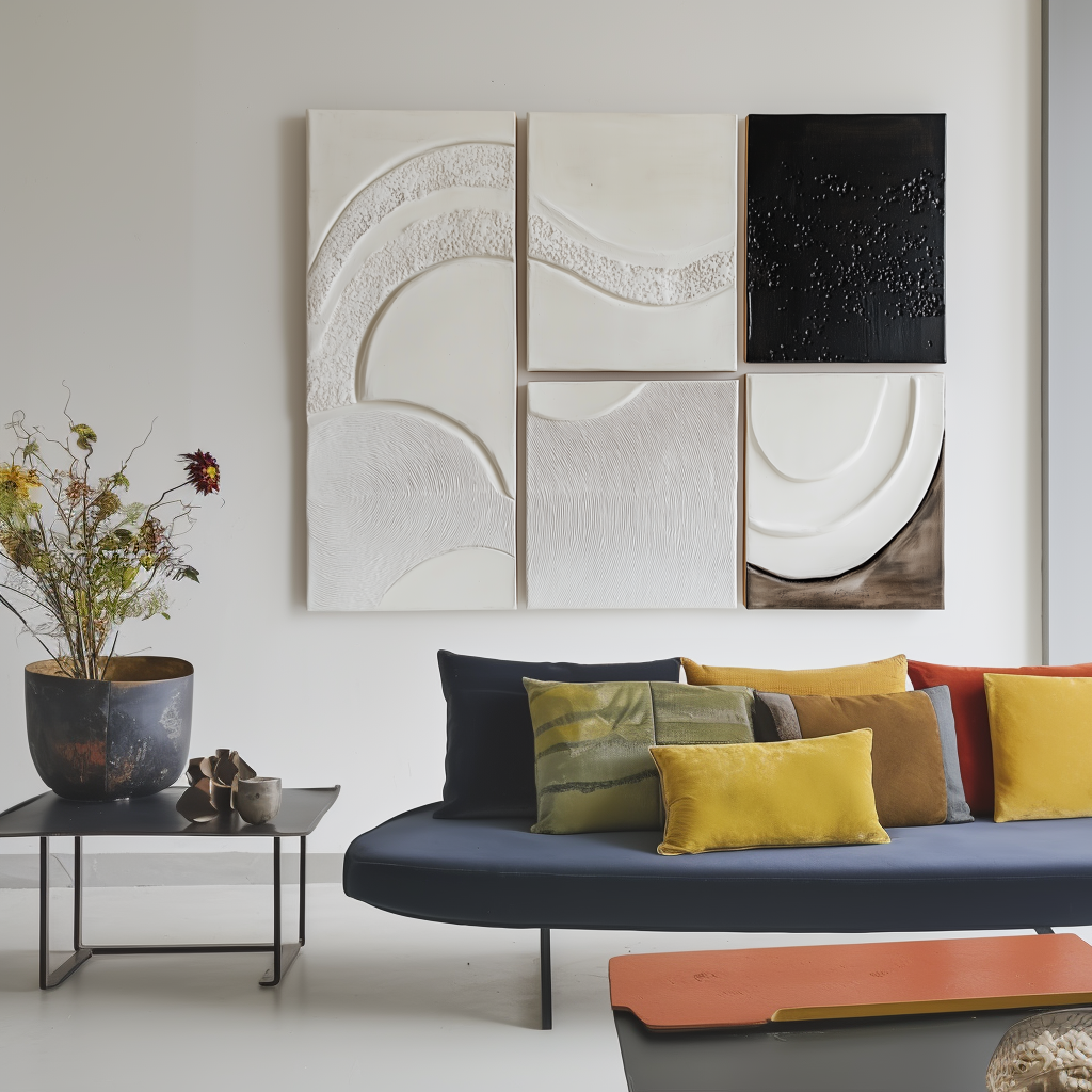 Echoes of Earth-Abstract Geometric Wall Art Set 5 Pieces Modern 3D Textured Black and White Canvas Paintings