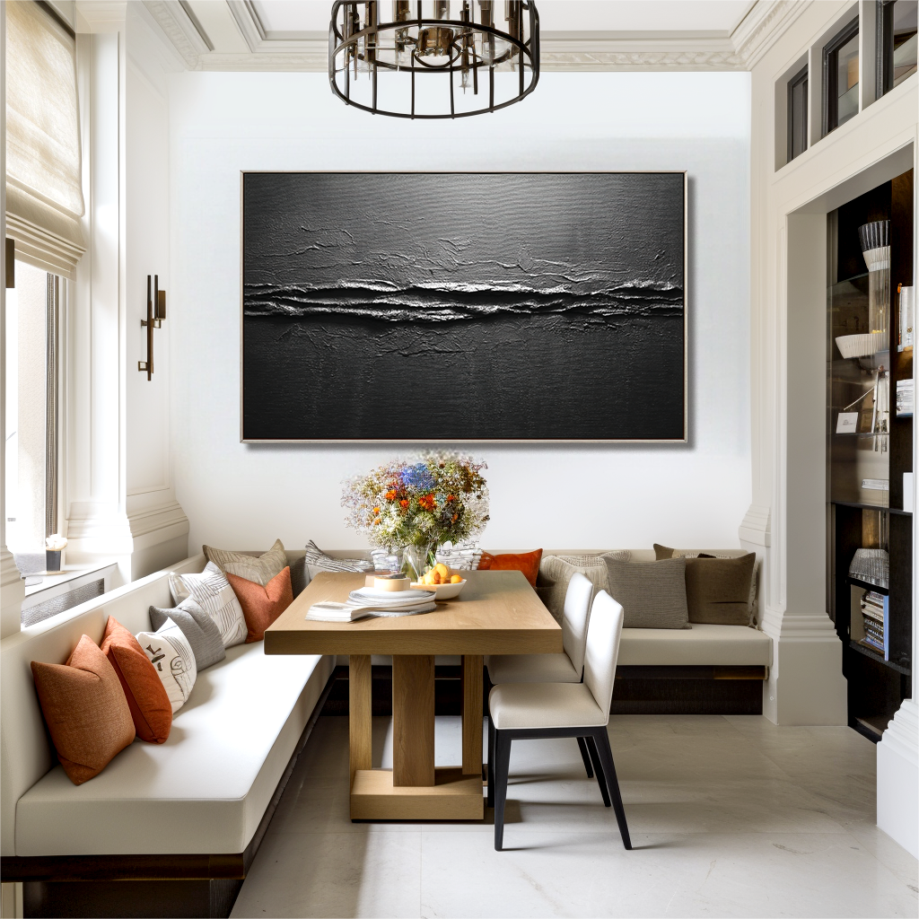 Horizon Edge – Large Black Abstract Textured 3D Canvas Wall Art