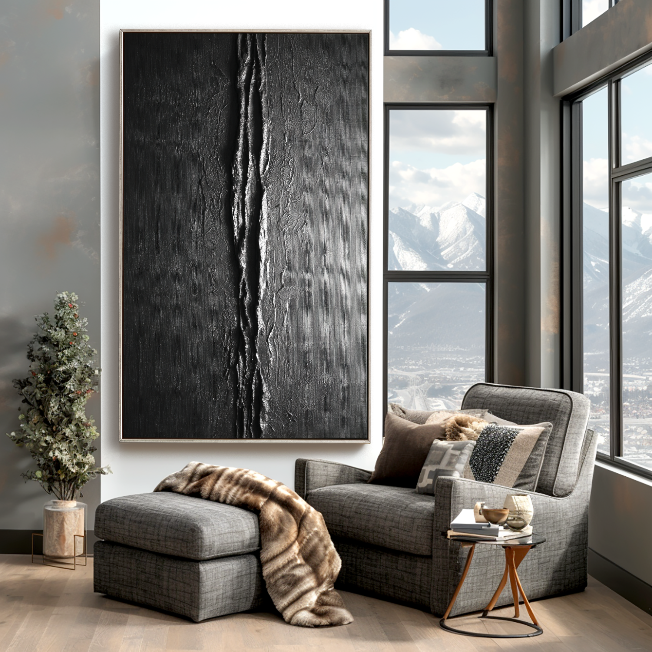 Horizon Edge – Large Black Abstract Textured 3D Canvas Wall Art