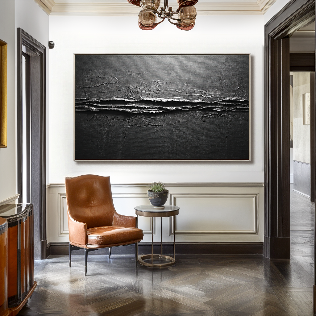 Horizon Edge – Large Black Abstract Textured 3D Canvas Wall Art
