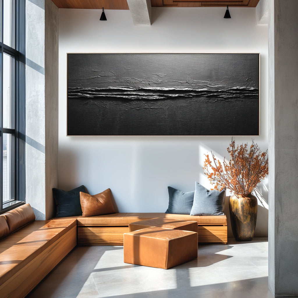 Horizon Edge – Large Black Abstract Textured 3D Canvas Wall Art
