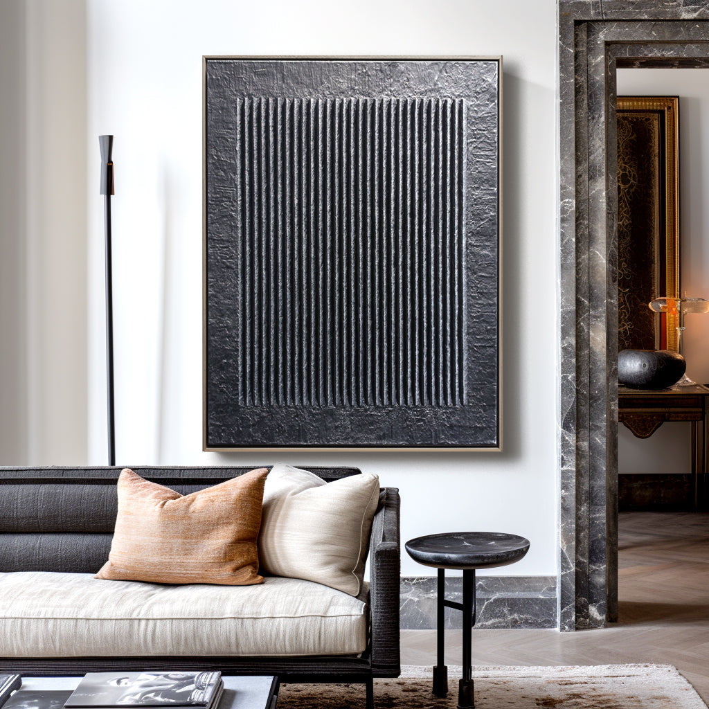Linear Balance – Large Black Textured Abstract 3D Canvas Wall Art