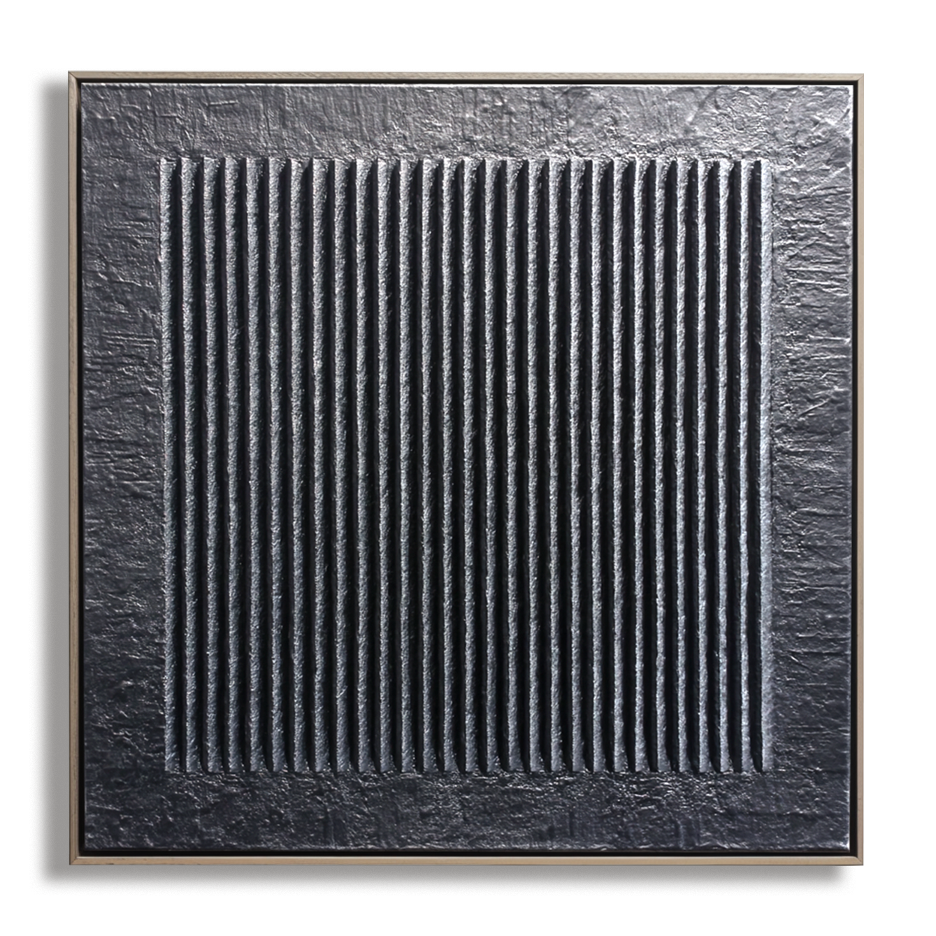 Textured Geometric Vertical Stripes Oil Painting - Black Modern Wall Art for Home Decoration
