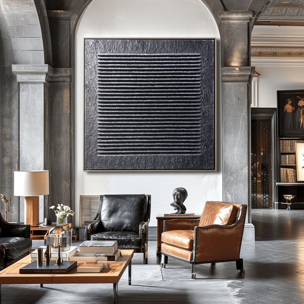 Linear Balance – Large Black Textured Abstract 3D Canvas Wall Art