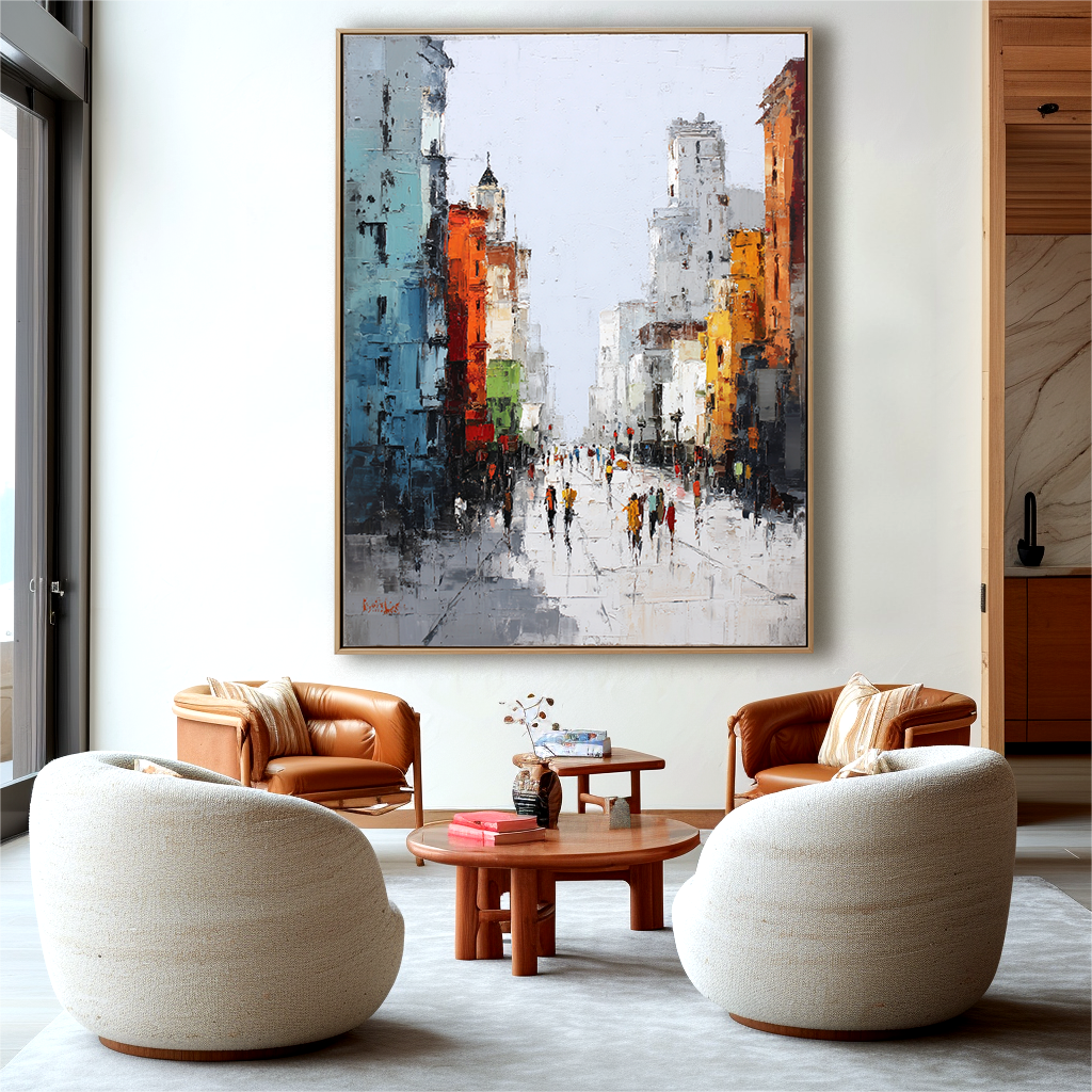 Morning Avenue – Hand-Painted Abstract City Street Oil Painting on Canvas