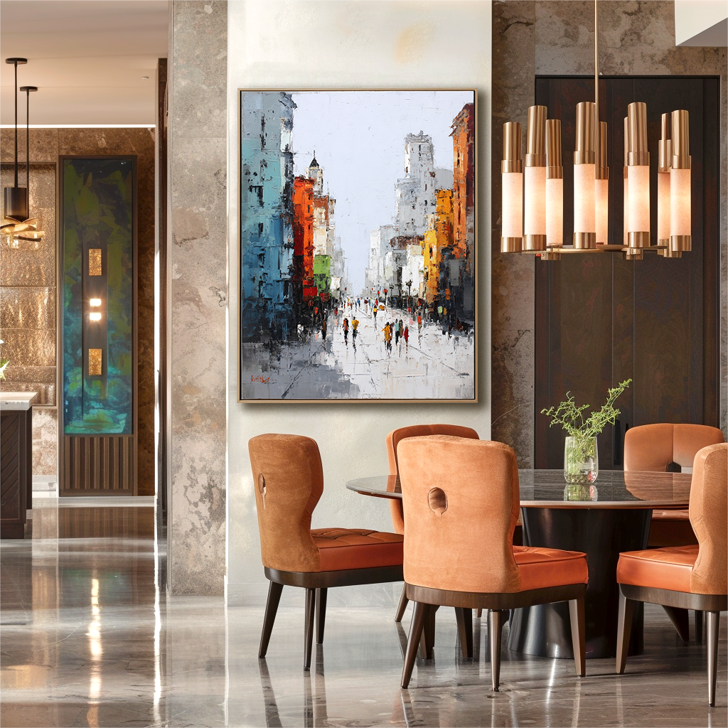 Morning Avenue – Hand-Painted Abstract City Street Oil Painting on Canvas