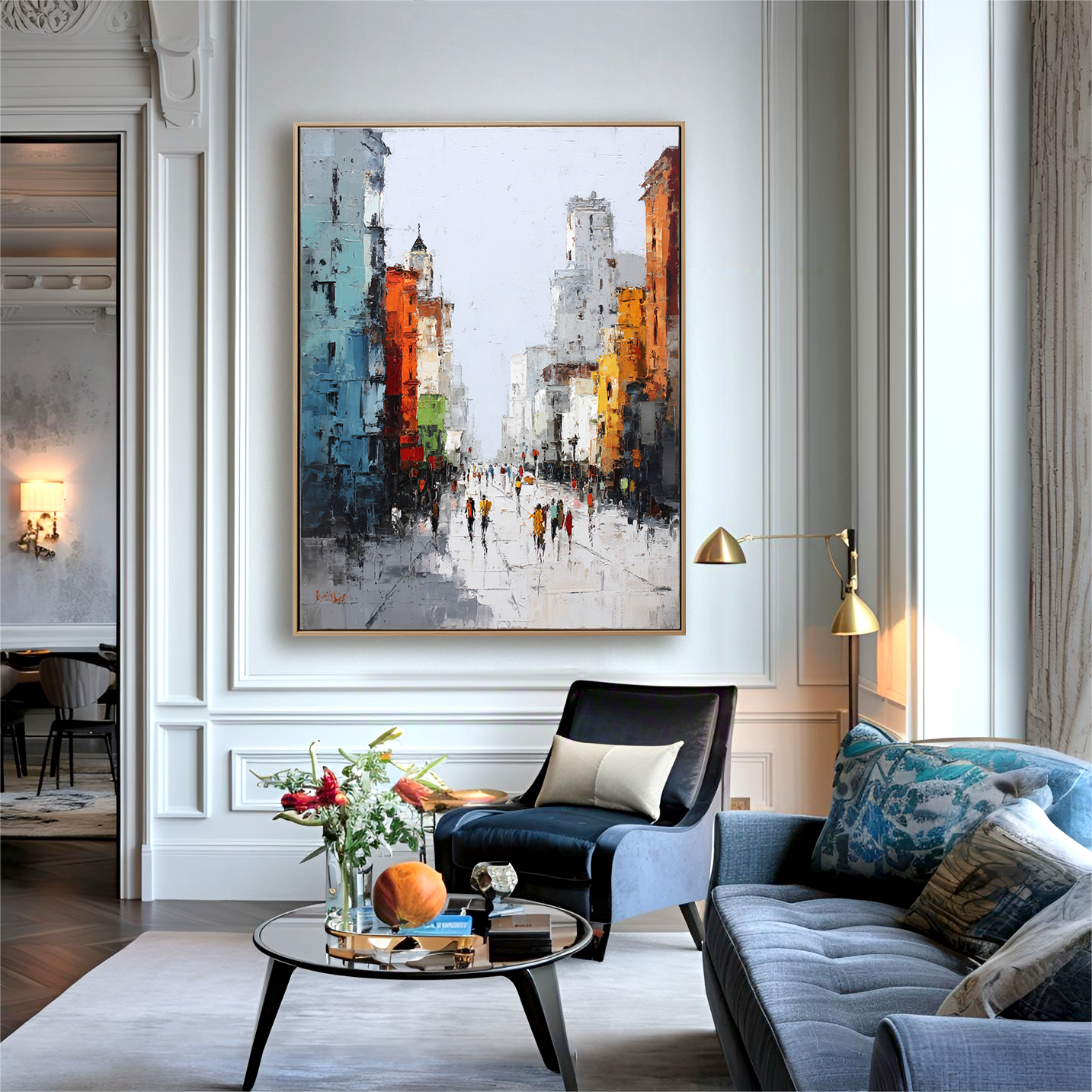 Morning Avenue – Hand-Painted Abstract City Street Oil Painting on Canvas