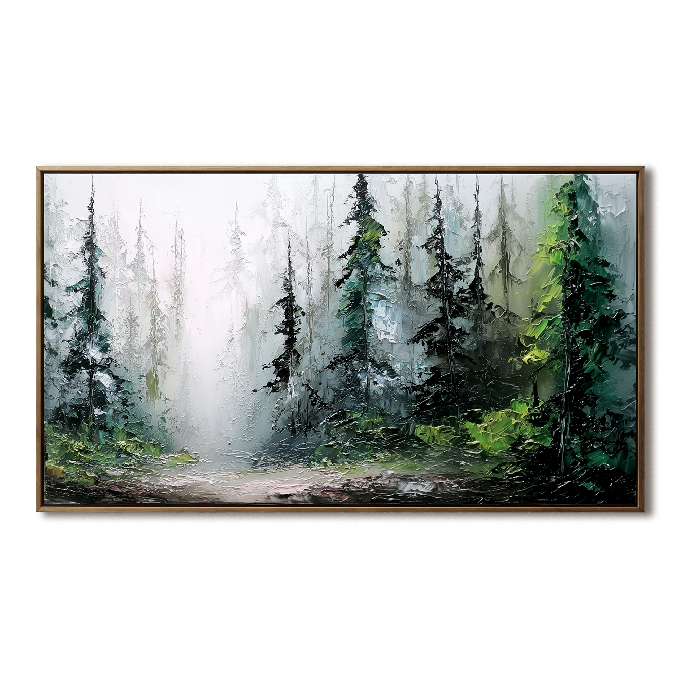 Panoramic Forest Landscape Oil Painting - Large Misty Nature Wall Art
