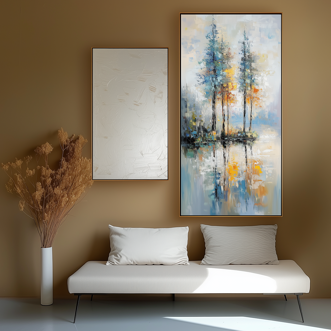 Reflections of Serenity-Textured Abstract Lakeside Painting for Modern Decor