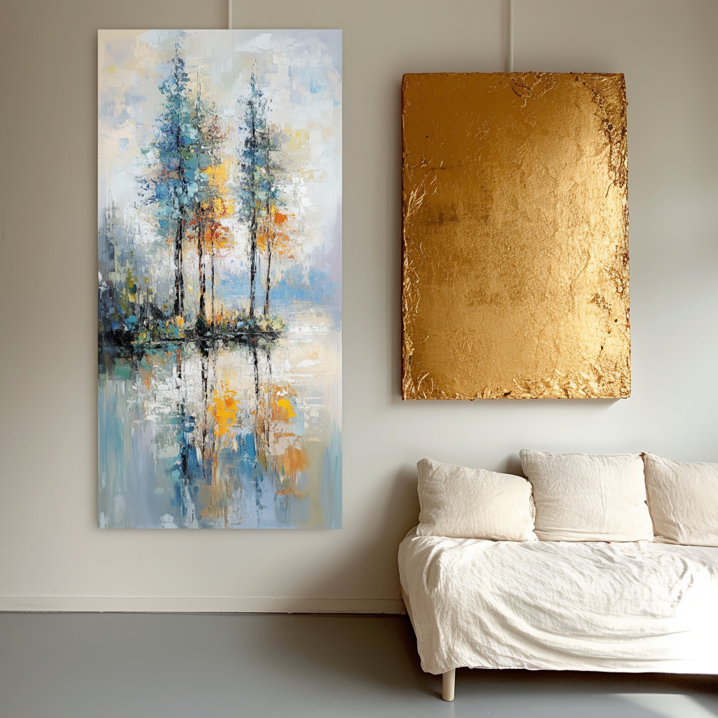 Reflections of Serenity-Textured Abstract Lakeside Painting for Modern Decor