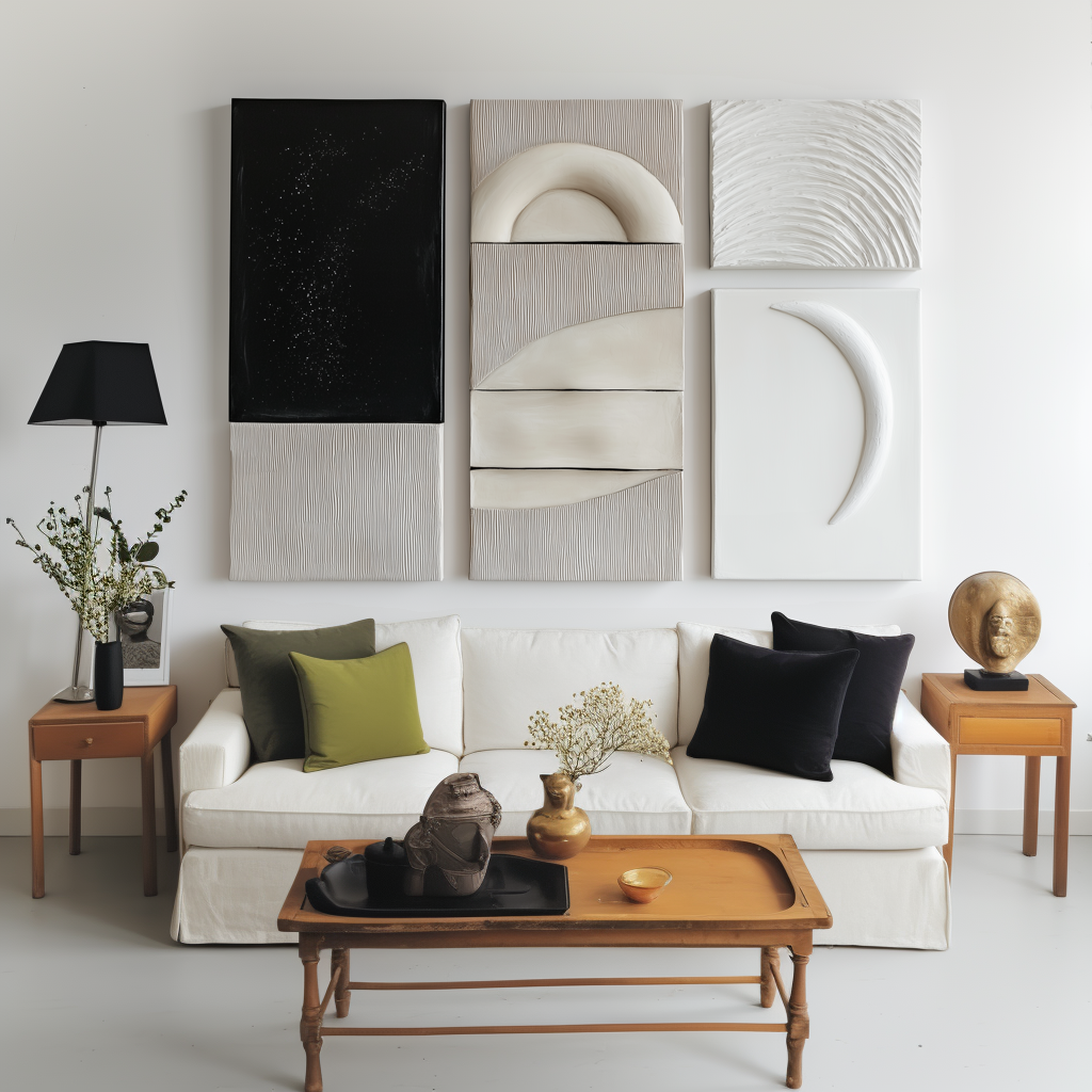 Silent Geometry-Modern Abstract Multi - Panel Wall Art Set - Textured Geometric & Curved Shapes in Neutral Tones for Home Decor