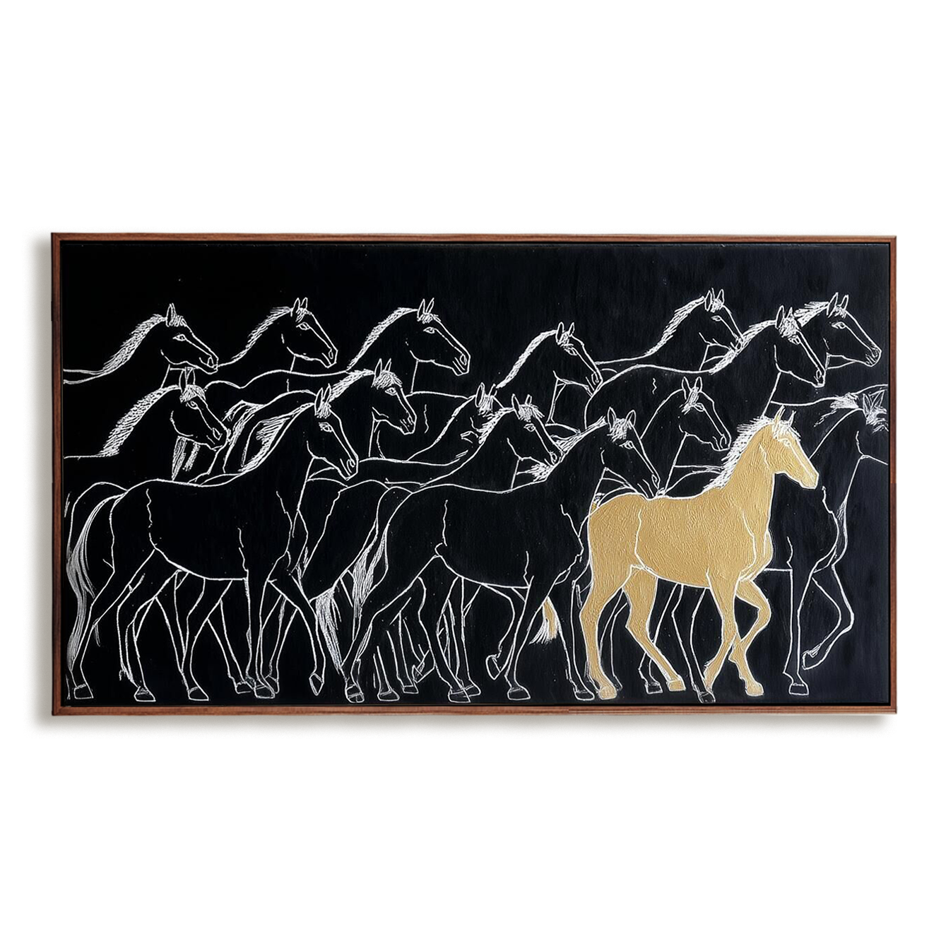 Modern Horse Wall Art Black and Gold Minimalist Galloping Horse Canvas ...