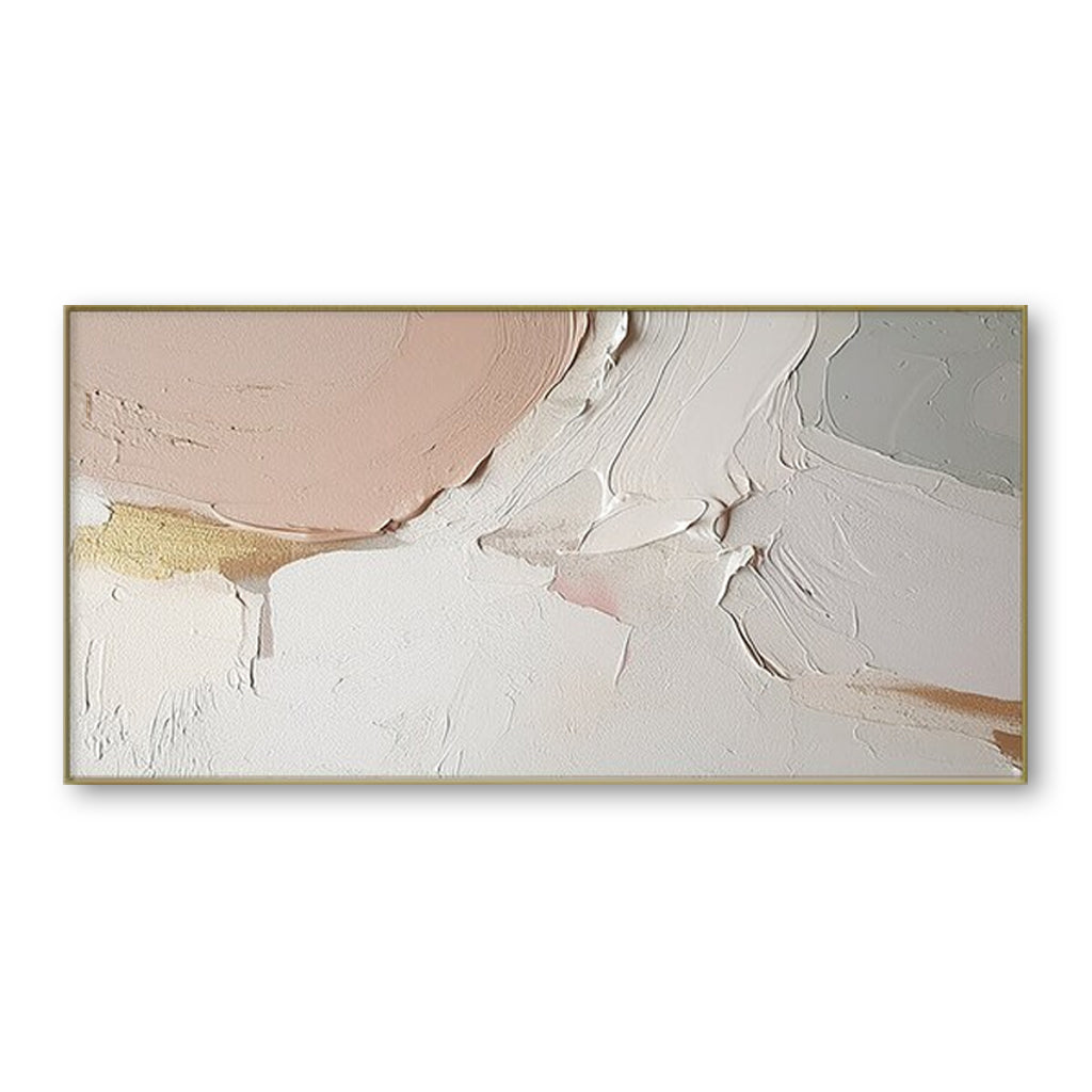 Blushing Horizon-Large Horizontal Abstract Textured Oil Painting for Living Room