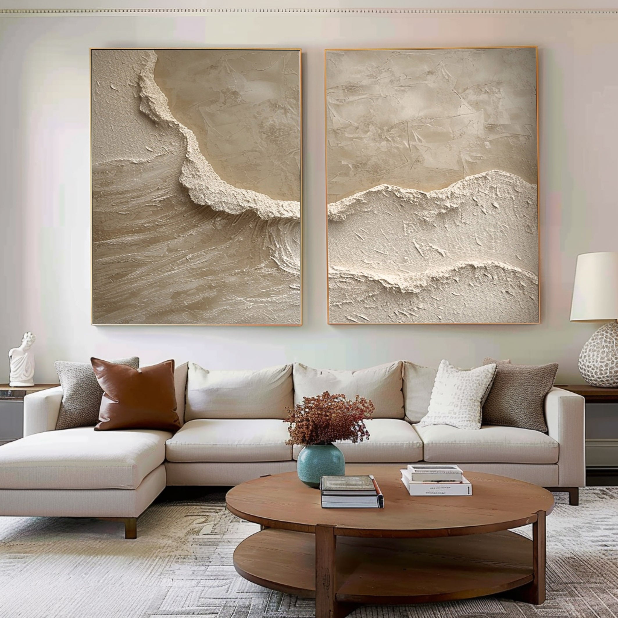 Coastal Abstract Paintings – Minimalist Canvas Wall Art Set (2 Pieces)