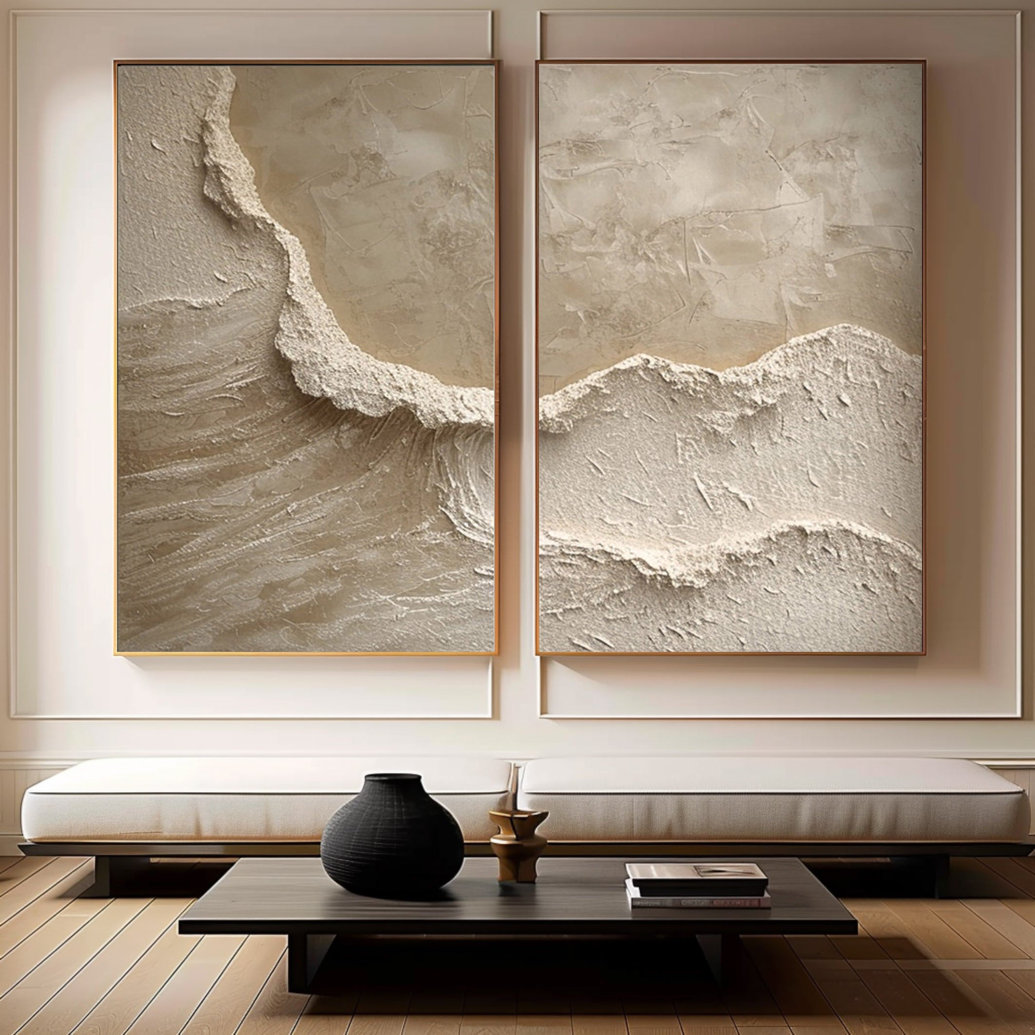 Coastal Abstract Paintings – Minimalist Canvas Wall Art Set (2 Pieces)