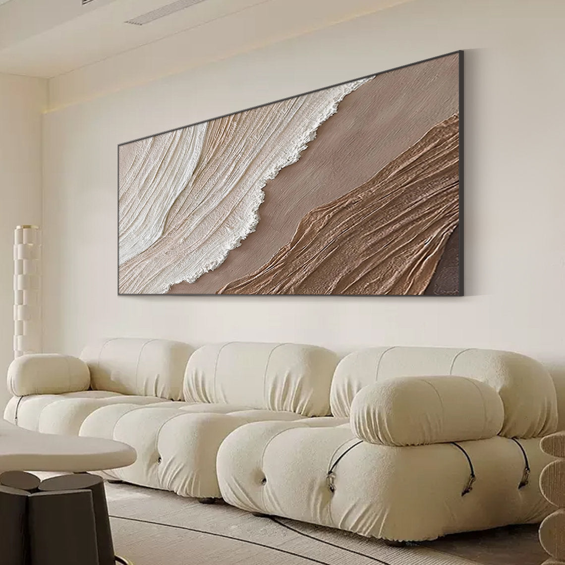 Driftwood Serenity-Neutral Coastal Minimalist Abstract Oil Painting for Modern Interiors
