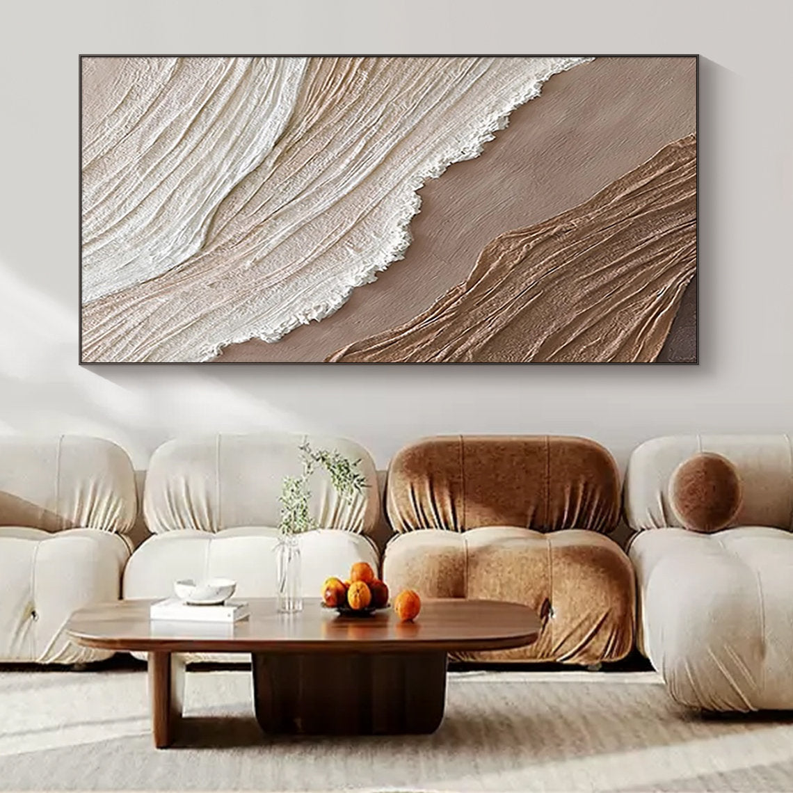 Driftwood Serenity-Neutral Coastal Minimalist Abstract Oil Painting for Modern Interiors