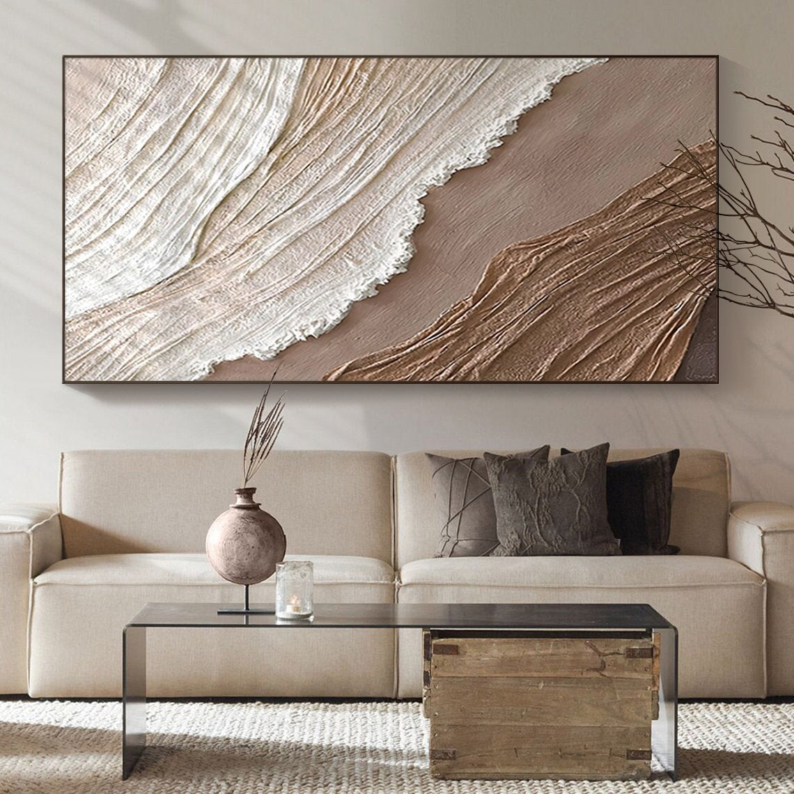 Driftwood Serenity-Neutral Coastal Minimalist Abstract Oil Painting for Modern Interiors