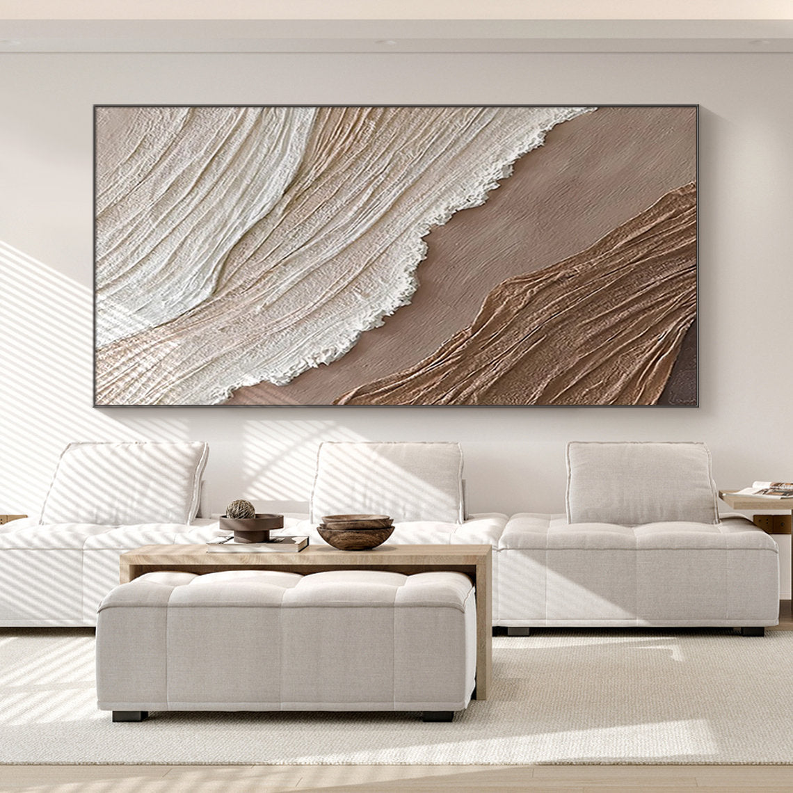 Driftwood Serenity-Neutral Coastal Minimalist Abstract Oil Painting for Modern Interiors